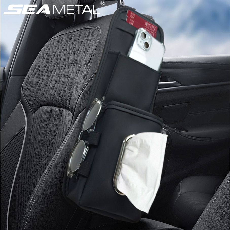 Seametal รถ Seat Organizer กระเป ๋ าที ่ นั ่ งอัตโนมัติด ้ านข ้ างแขวนกระเป ๋ า Multi-Pocket ด ้ านข ้ างอุปกรณ ์ จัดเก ็ บข ้ อมูลสําหรับกระดาษทิชชูคีย ์ โทรศัพท ์