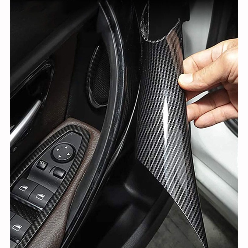 F30 มือจับประตูดึงด้านในฝาครอบป้องกันคาร์บอนไฟเบอร์สีดําประตูรถสําหรับ BMW 3 Series 2013-2019 BMW 320 328 330 335 M3 2012-2018 & BMW 428 435 M4 2014-2017