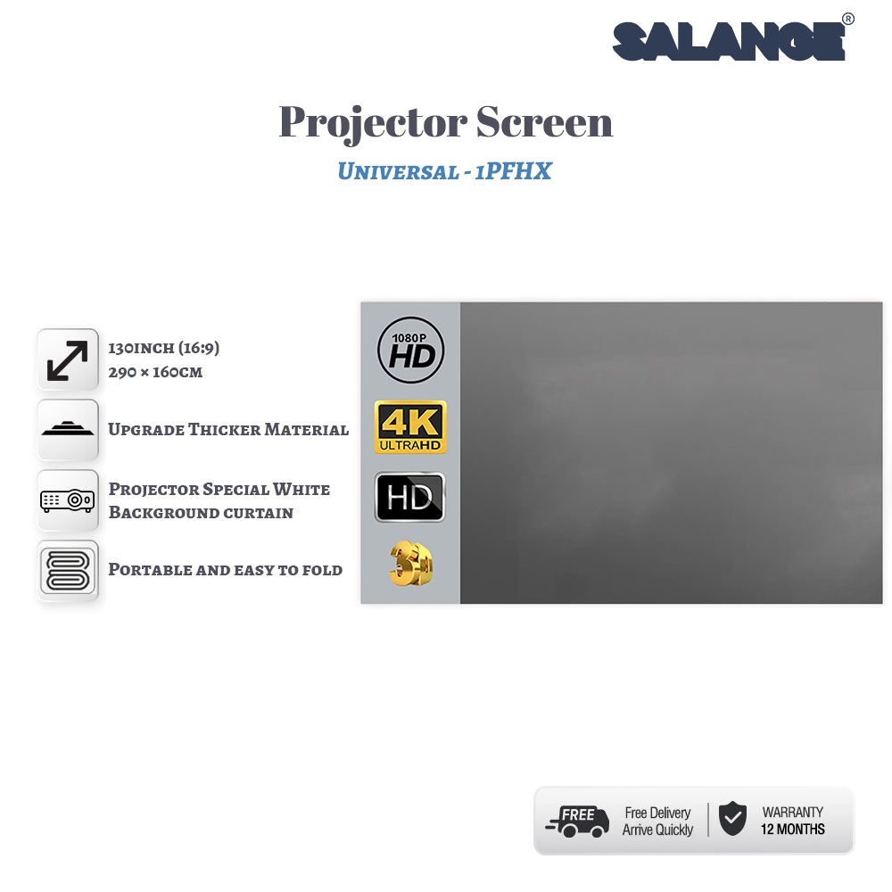 【Thailand Delivery】Salangeหน้าจอโปรเจ็กเตอร์ 50/60/72/84/92/100/106/120/130 นิ้วผ้าฉายหน้าจอป้องกันแ