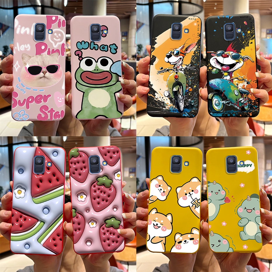 สําหรับ Samsung Galaxy A6 (2018 กรณี Samsung A6 + A 6 Plus 2018 เคสโทรศัพท ์ A600F A605F ใหม ่ ล ่ าสุดการ ์ ตูนรูปแบบ Matte ซิลิโคนนุ ่ ม