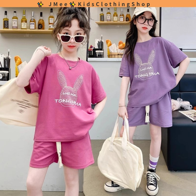[สปอต] 3-14 ปี ชุดเด็กผู้หญิงแขนสั้นฤดูร้อนลำลองเสื้อผ้าเด็กหญิงการ์ตูนชุดเสื้อผ้าเด็กแฟชั่นเด็กใหญ่