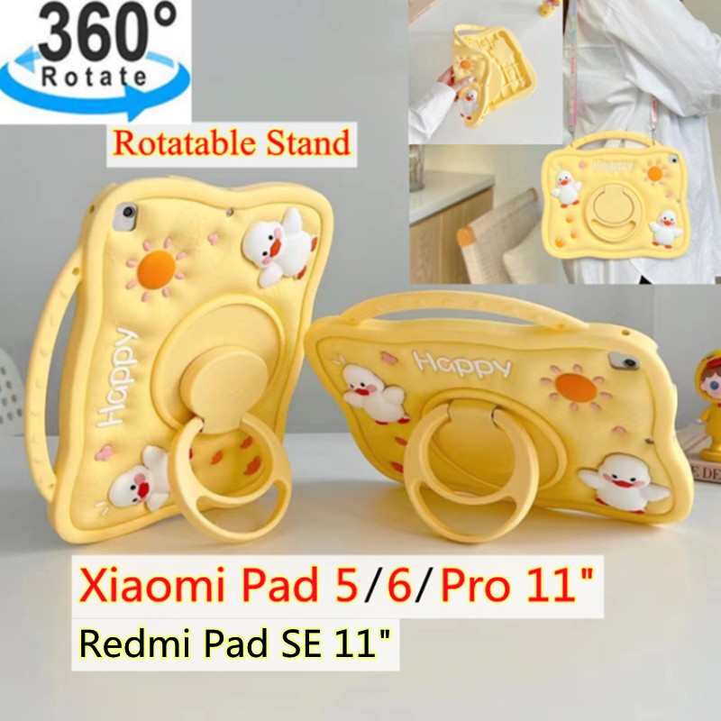 XiaoMi mi pad 5 5Pro mi pad5 Pad5Pro mi pad6 Pad6pro Mipad5 mipad5pro Redmi Pad SE 11.0 inch Shockproof Cover Case 360 degree Rotatable Stand Kids Safe Cute Duck