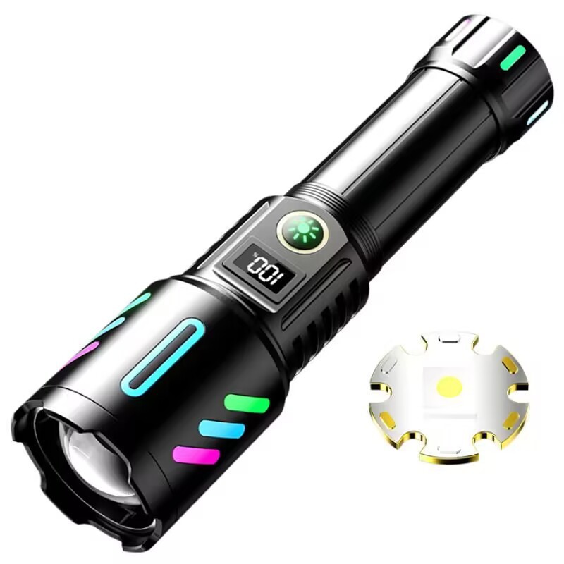 มัลติฟังก ์ ชั ่ นใหม ่ ลูกปัด Type-C ชาร ์ จระยะไกลกลางแจ ้ งไฟฉาย LED สีสัน Night Light Fluorescence Cool Focus