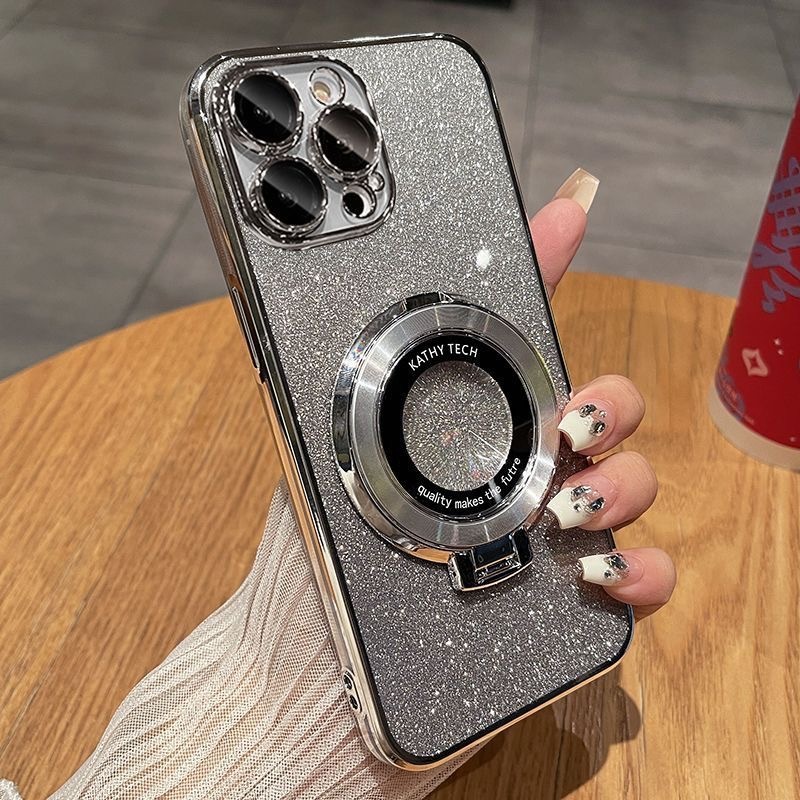 เคส Huawei P30 P30 Pro P40 Pro Nova 10 Pro Nova 10 Nova 8 Se Mate 60 เปลือกผงแฟลช + ตัวยึดดูดแม่เหล็กแบบไร้สาย