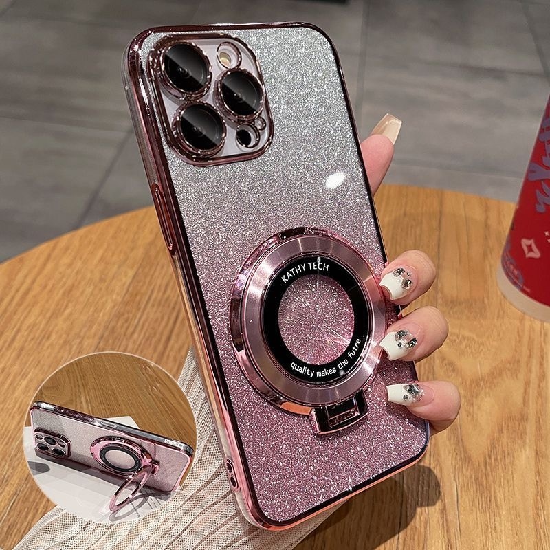 เคส Vivo Y17 Y15 Y12 Y19 V20 Pro V15 V21 5G V23 5G V23E 5G 4G เปลือกผงแฟลช + ตัวยึดดูดแม่เหล็กแบบไร้สาย