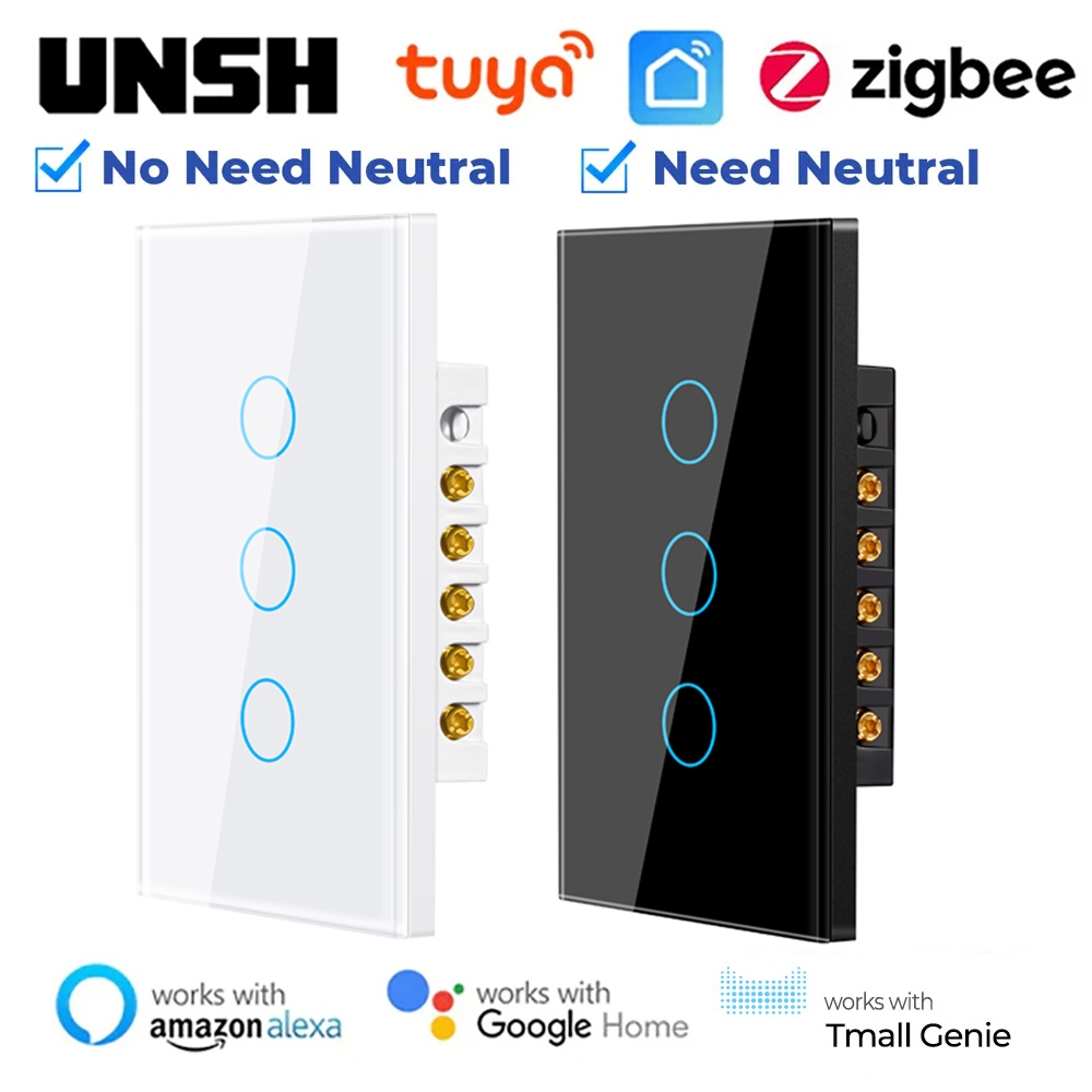 High-power 2500W Tuya zigbee สวิตช์ไฟอัจฉริยะ 1 2 3 4 แก๊งสวิทช์ผนังสัมผัสพร้อม zigbee สัญญาณ repeater พร้อม/ไม่มี Neutral Wire รองรับ Alexa Google Home Tmall Genie