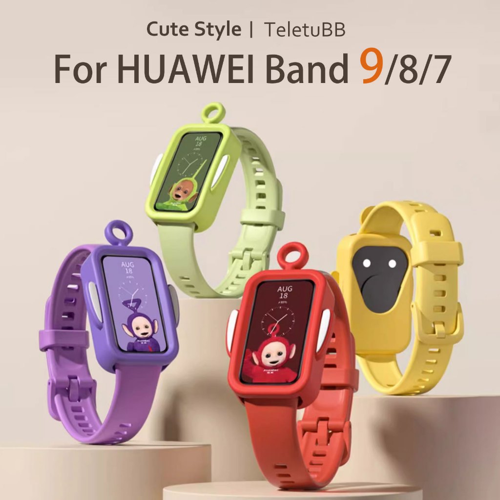 น ่ ารักสไตล ์ ซิลิโคนสําหรับ Huawei Band 9 NFC Full ฝาครอบป ้ องกันการ ์ ตูนแมวหู Lanyard Liquid สายซิลิโคนสําหรับ Huawei Band 8 7 6 NFC Protector อุปกรณ ์ เสริม