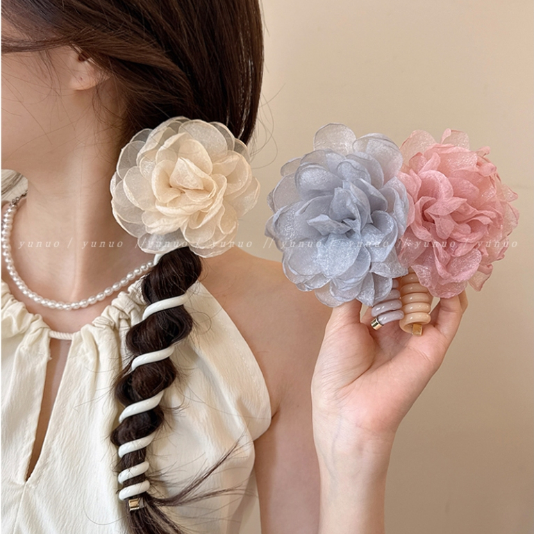 ดอกไม ้ Simple Bubble Braided แถบคาดศีรษะหญิง 2024 สไตล ์ ใหม ่ High-End อุปกรณ ์ เสริมผมสายโทรศัพท ์ แหวนผมหางม ้ าถักผม Handy เครื ่ องมือ