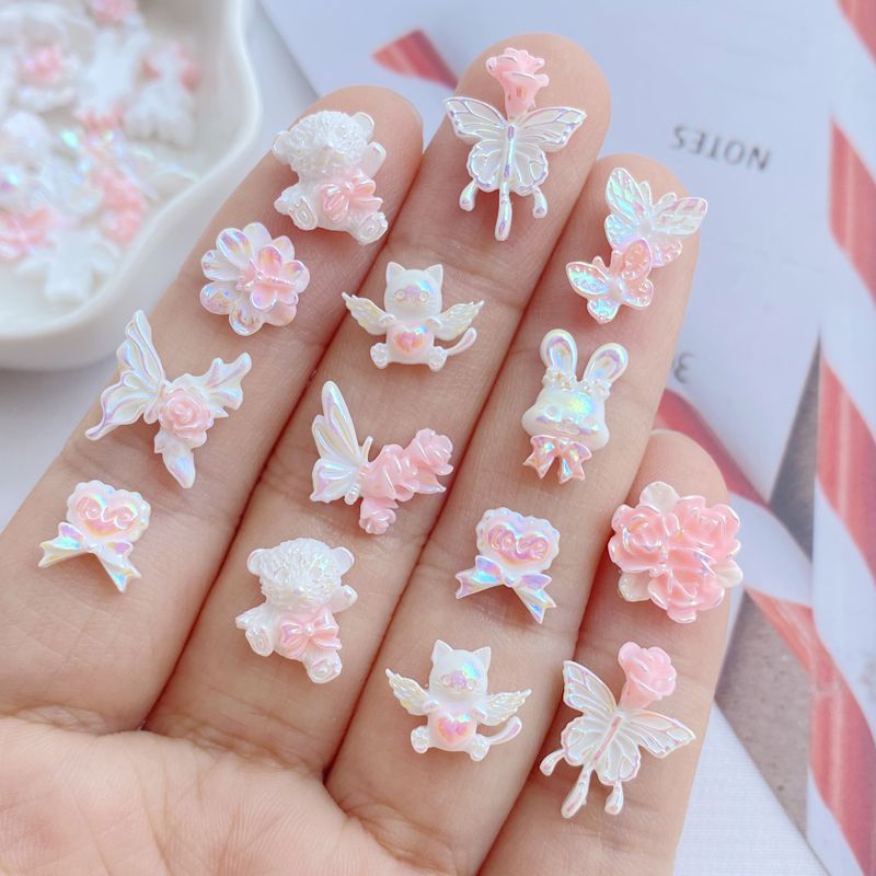 30 ชิ ้ น/Batch ประณีตเรซิ ่ นอุปกรณ ์ แต ่ งเล ็ บผีเสื ้ อ , เอลฟ ์ , โบว ์ , สีชมพู , สีขาว , DIY ลายการ ์ ตูน