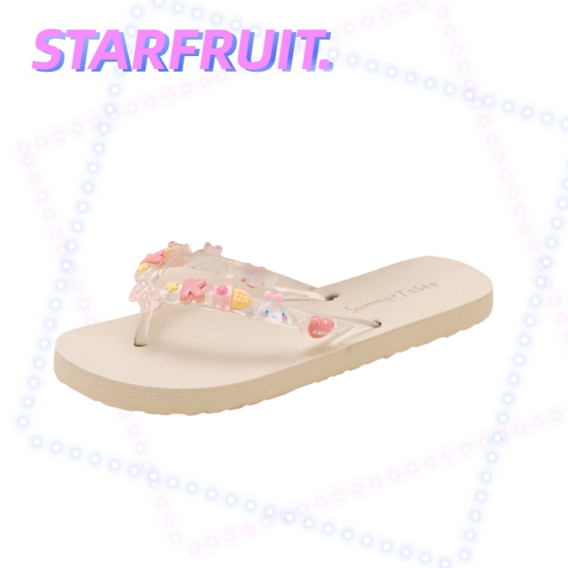 ใหม ่ แฟชั ่ นกลางแจ ้ งแพลตฟอร ์ ม Flip Flops ผู ้ หญิงลื ่ นชายหาด Flip-Flops ผู ้ หญิงรองเท ้ าแตะ Handmade การ ์ ตูนเครื ่ องประดับ