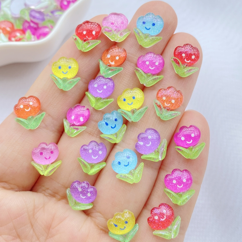 50 ชิ ้ น/Batch ประณีตผสมสี Smile Tulip ดอกไม ้ Series ตกแต ่ งเล ็ บแบนกลับ DIY สมุดภาพตกแต ่ งงานฝีมือ