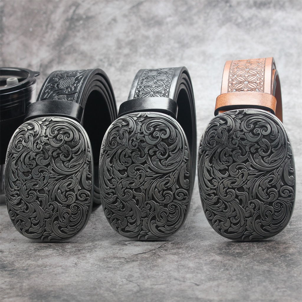 กว้าง 3.7 ซม. ผู้ชายและผู้หญิง Western Cowhead Denim สไตล์ Cowhead เข็มขัดหัวเข็มขัดอินเทรนด์เข็มขัดเรียบรูปแบบหัวเข็มขัดพิมพ์รอบรูสไตล์