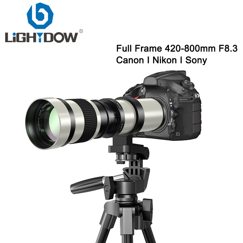 Lightdow เลนส์ Telephoto 420-800 มม.f/8.3 สีขาวซูมเลนส์ Super Telephoto พร้อม T-Mount อะแดปเตอร์แหวนสําหรับ Canon Nikon Sony Dslr และ Mirrorless กล้อง
