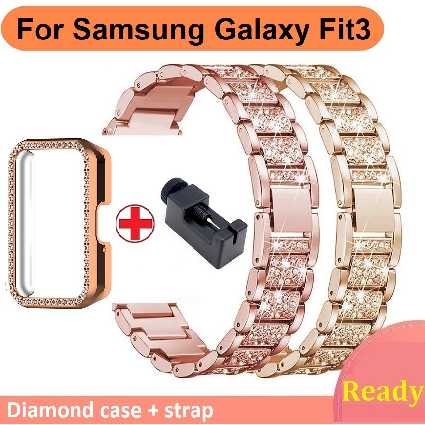 Bling เพชรกรณี + สายรัดสําหรับ samsung galaxy fit 3 สาย Samrt นาฬิกาเพชร samsung fit 3 สายกันชนป ้ อ