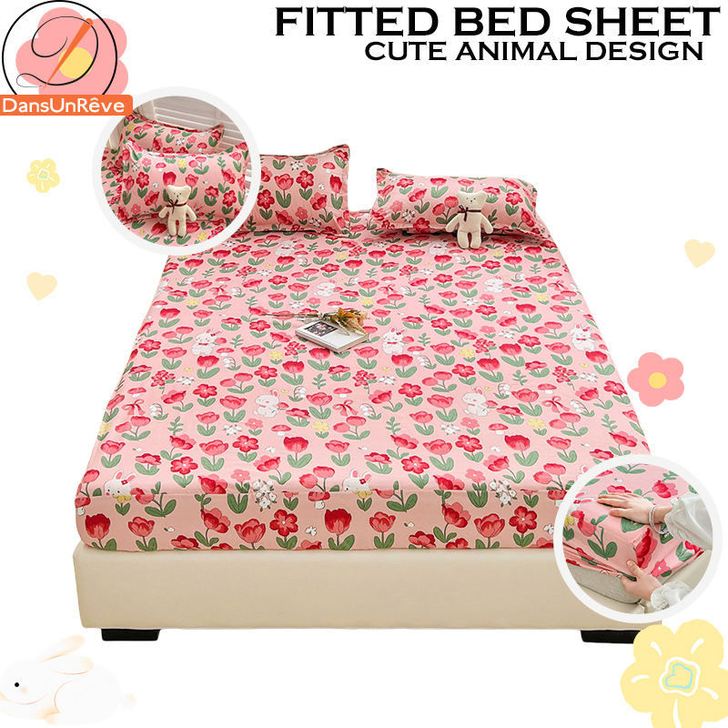 ผเาปูที่นอน 3.5 ฟุต ผ้สปูที่นอน 3 ฟุต ผ้าปูที่นอน6ฟุต สูง 10 นิ้ว รัดมุม sheet tulip ลายดอกไม้ 5ฟุต