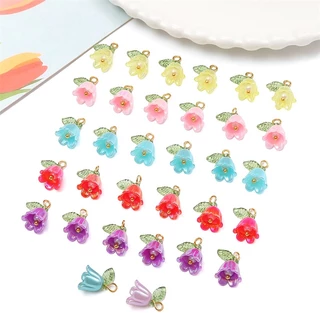 11x14มม จี้ดอกกล้วยไม้สีสันสดใสอะครีลิค อุปกรณ์ DIY ทำสร้อยคอ พวงกุญแจ เครื่องประดับ