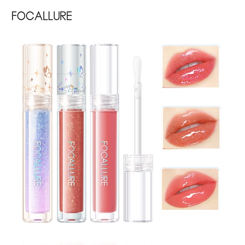Focallure GlowySparkle ลิปกลอส เนื้อชิมเมอร์ กลิตเตอร์ 3 แบบ ติดทนนาน 3 ชิ้น