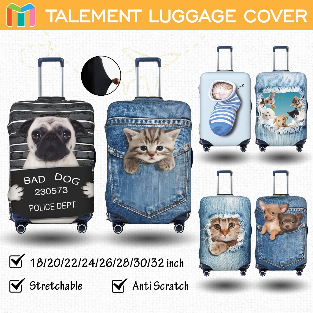 ผ้าคลุมกระเป๋าเดินทาง แมวตลก ผ้าสแปนเด็กซ์ แบบยืดหยุ่น ยืดหยุ่น Luggage Cover 18 20 22 24 26 28 30 32 นิ้ว