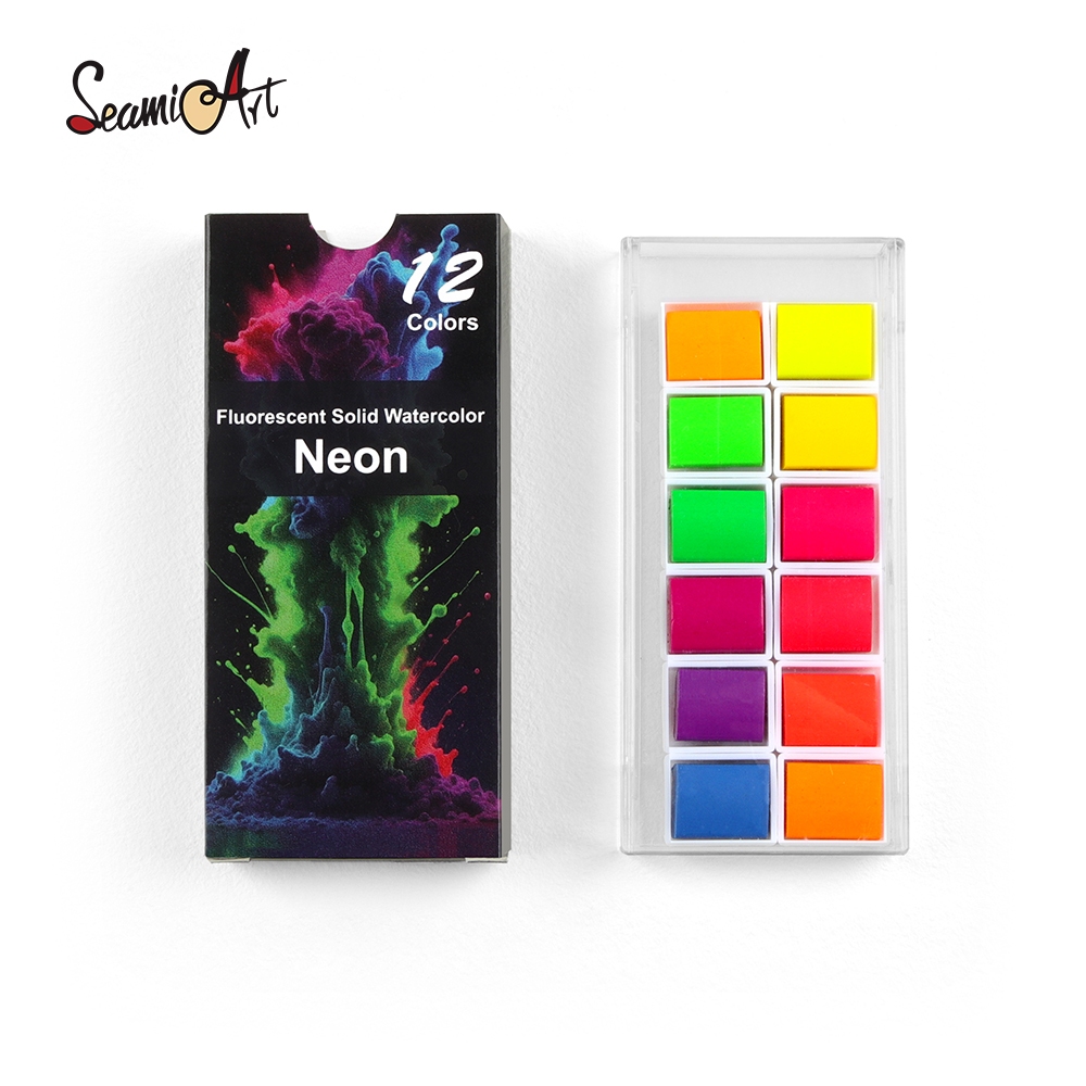 Seamiart 12 สีเรืองแสงสีน ้ ําชุดแบบพกพาครึ ่ งกระทะ Painting/Gel เล ็ บภาพวาด