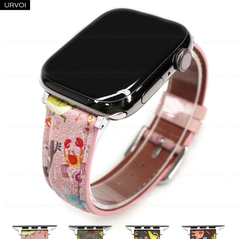 Urvoi band สําหรับ Apple Watch Series 9 876 SE 54 สายหนังสําหรับ iWatch รูปแบบสัตว ์ ออกแบบมีสไตล ์ สายรัดข ้ อมือสาว