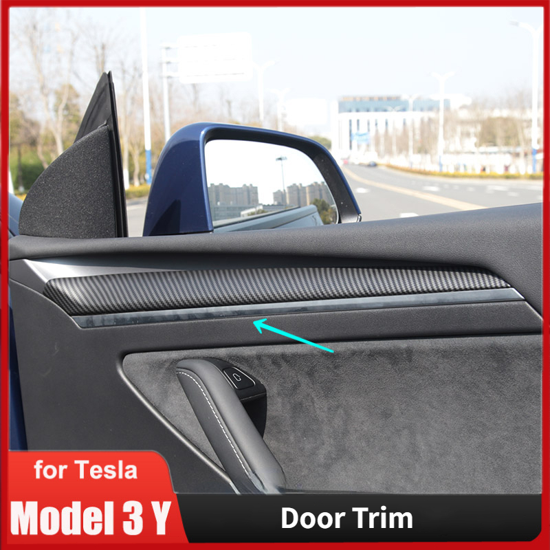 Tesla model 3/Y ประตู Trim ภายในด ้ านหน ้ าคาร ์ บอนไฟเบอร ์ ABS Trims Patch ตกแต ่ งสติกเกอร ์ การปรับเปลี ่ ยน 2021-2023