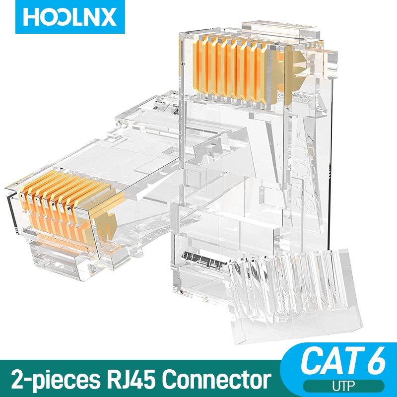 Hoolnx CAT6 RJ45 Modular Plug Connector: UTP 50μ Gold-Plated Split-Type, 8P8C Crimp End สําหรับสาย Ethernet - เหมาะสําหรับ Bulk Ethernet Solutions