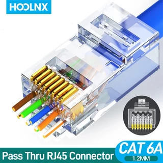 Hoolnx ผ่านตัวเชื่อมต่อ RJ45, RJ45 CAT6A CAT6 ผ่านตัวเชื่อมต่อ 50u Gold Plated 3 Prong 8P8C Modular Ethernet STP/ UTP สายเคเบิลเครือข่ายปลั๊กสําหรับ Unshielded คู่ S