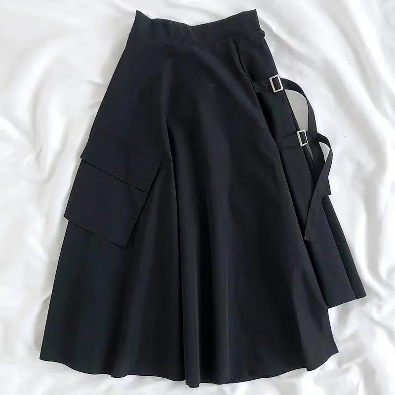 สไตล ์ เกาหลีผู ้ หญิงสุภาพสตรียืดหยุ ่ นเอวสูง A-line กระโปรงยาวไม ่ สม ่ ําเสมอ Midi Dress พร ้ อมสต ็ อกใหม ่