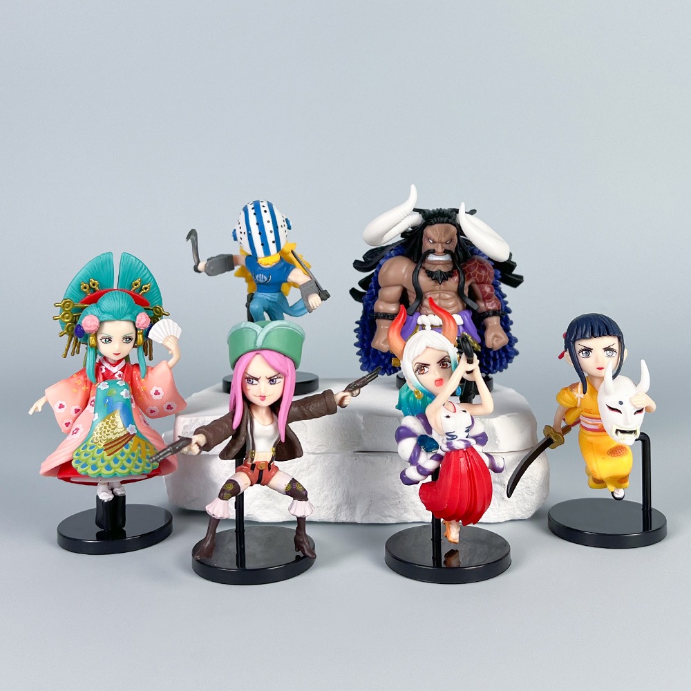 6 ชิ ้ น/ชุด 10 ซม.One Piece อะนิเมะรูป Kaido Yamato Kozuki Hiyori Izo Killer รุ ่ น Q PVC ตัวเลขการกระทําคอลเลกชันเดสก ์ ท ็ อปตกแต ่ งตุ ๊ กตาของเล ่ น