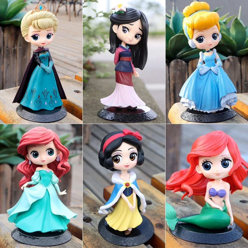 35 สไตล ์ 14 ซม.Q รุ ่ นเจ ้ าหญิงหิมะสีขาว Elsa Anna Rapunzel จัสมิน Cinderella โซเฟีย Ariel Mulan Alice Arale PVC ตัวเลขการกระทําเค ้ กตุ ๊ กตาของเล ่ น