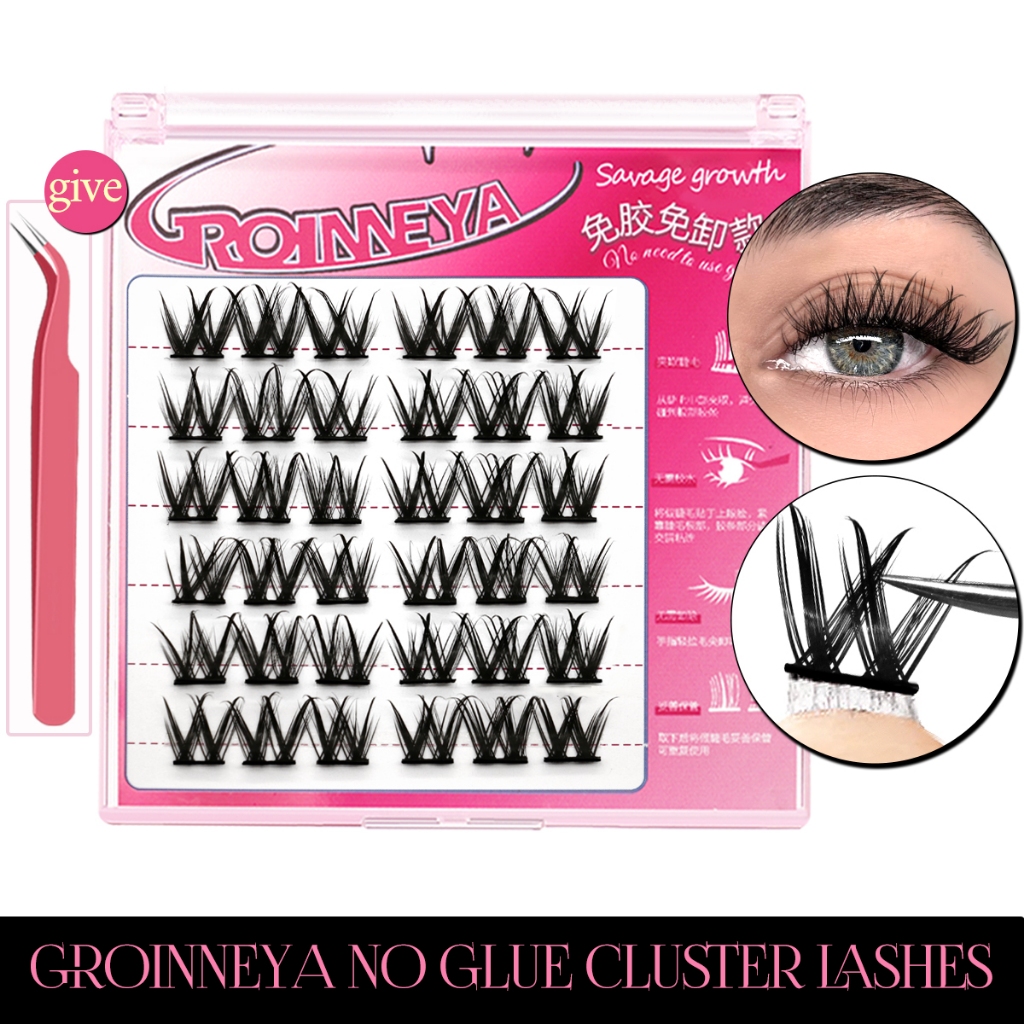 Groinneya Cluster Lashes Self กาวไม ่ มีกาวส ่ วนบุคคล Lashes ผสมถาดธรรมชาติดูปริมาณ Lash Cluster Eyelashes Extension