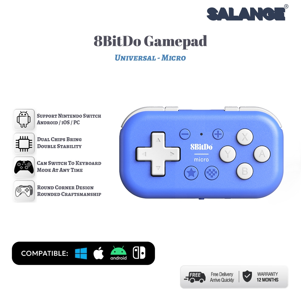 Salange 8BitDo ตัวควบคุมไมโครบลูทูธ มินิเกมแพดขนาดพกพาสำหรับสวิตช์, Android และ Raspberry Pi รองรับโหมดคีย์บอร์ด