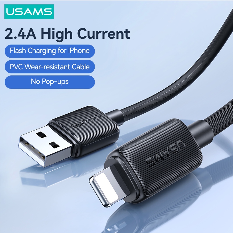 Usams สาย USB สําหรับ iPhone 14 Mini 2.4A Fast สายชาร ์ จสายเคเบิลข ้ อมูลสําหรับ iPhone 13 Max 11 XR 8