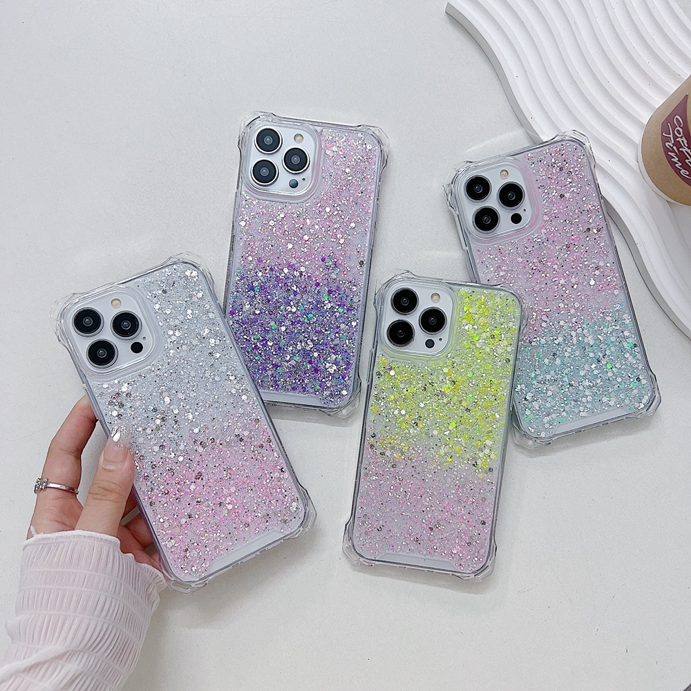 Gradient สี Glitter Sequins เคสโทรศัพท์สําหรับ iPhone 16 15 14 Plus 13 12 Pro Max 11 พร้อม Lanyard Hole ด้านล่าง Hard Cover