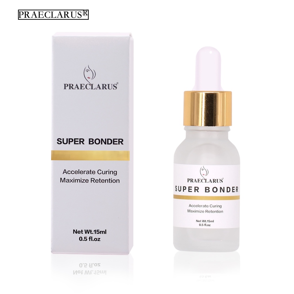 Praeclarus Super Bonder สําหรับ Eyelash Extension 15ml กาว Curing ใน 3 นาทีหลังจาก Lash Extension ยาว Retention กาว Primer เร ่ งการอบแห ้ ง Time ระคายเคืองต ่ ํา