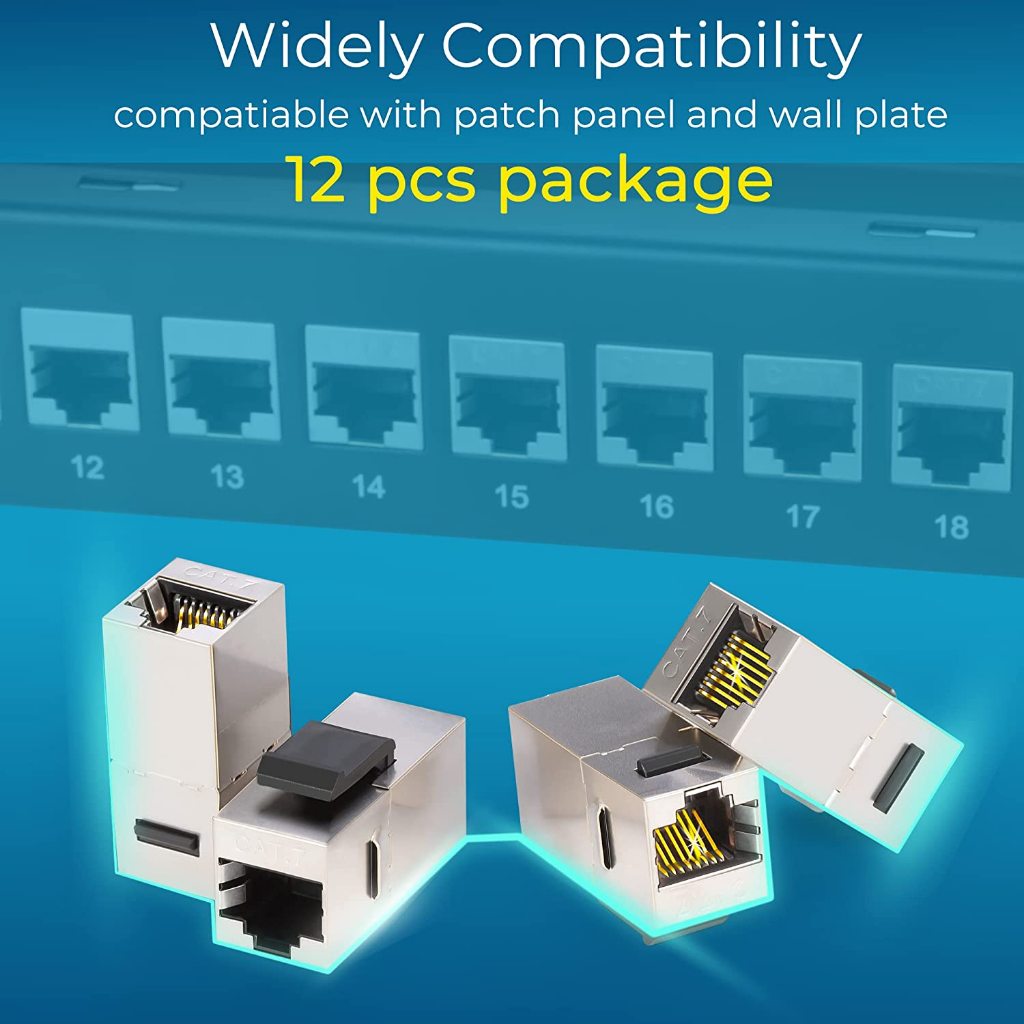 Hoolnx Cat7 RJ45 Coupler Keystone แจ็ค, Cat7 10G หญิง Keystone STP สําหรับผนังแผ่นและแผงแพทช์, Shielded RJ45 แจ็คชุบทองสําหรับ Cat7, Cat6, Cat6A, Cat5e Cabling - รูปที่ 3