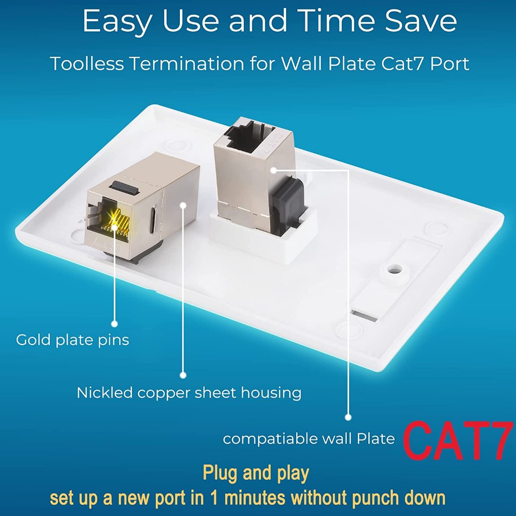 Hoolnx Cat7 RJ45 Coupler Keystone แจ็ค, Cat7 10G หญิง Keystone STP สําหรับผนังแผ่นและแผงแพทช์, Shielded RJ45 แจ็คชุบทองสําหรับ Cat7, Cat6, Cat6A, Cat5e Cabling - รูปที่ 4