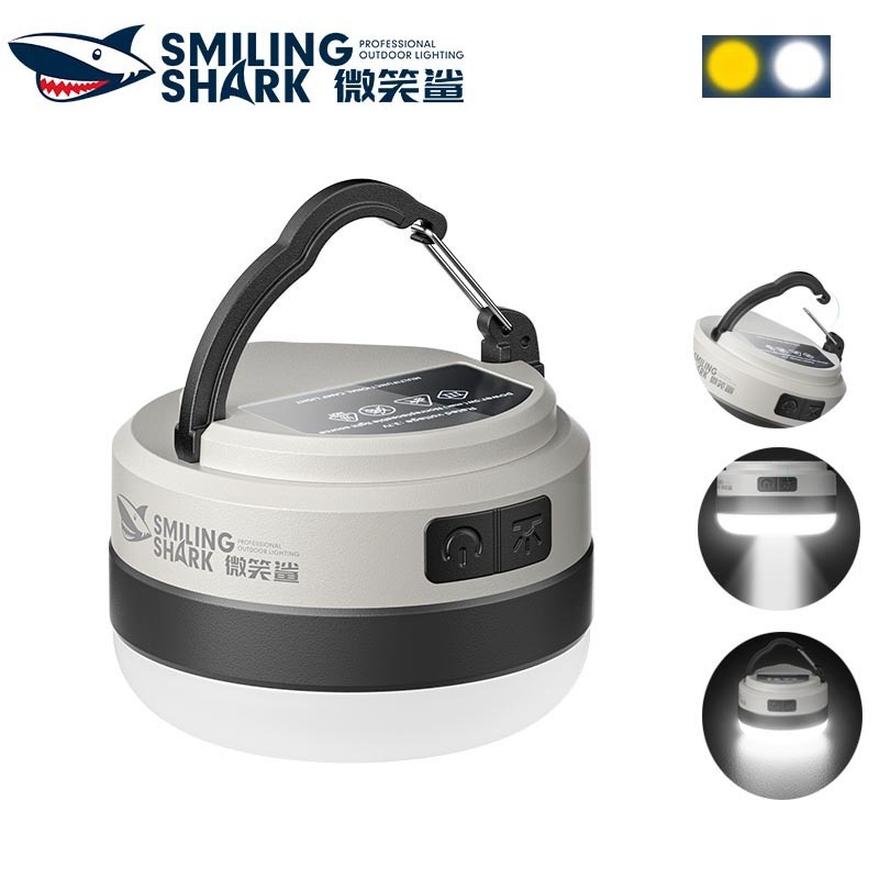 SmilingShark LY8249 ไฟแคมป์ปิ้ง LED ไฟขาว/เหลือง 6 โหมด Type-C ชาร์จใหม่ได้ การออกแบบตะขอกันน้ำสำหรับเหตุฉุกเฉินแคมป์ปิ้งกลางแจ้ง