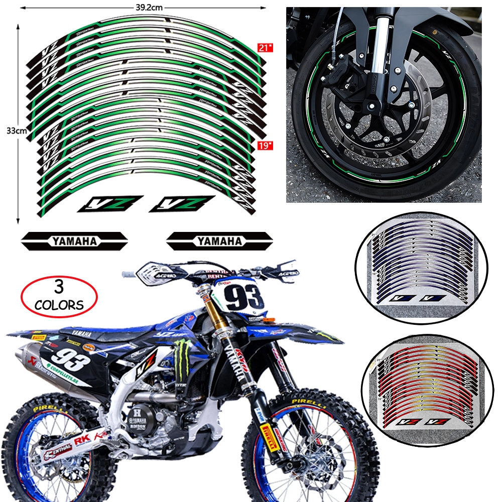 สําหรับ YAMAHA YZ250 สติกเกอร์สะท้อนแสง,21 "ขอบล้อทนทานกันน้ํา Decal ,19 "Hub ภายใน YZ Motocross ตกแ