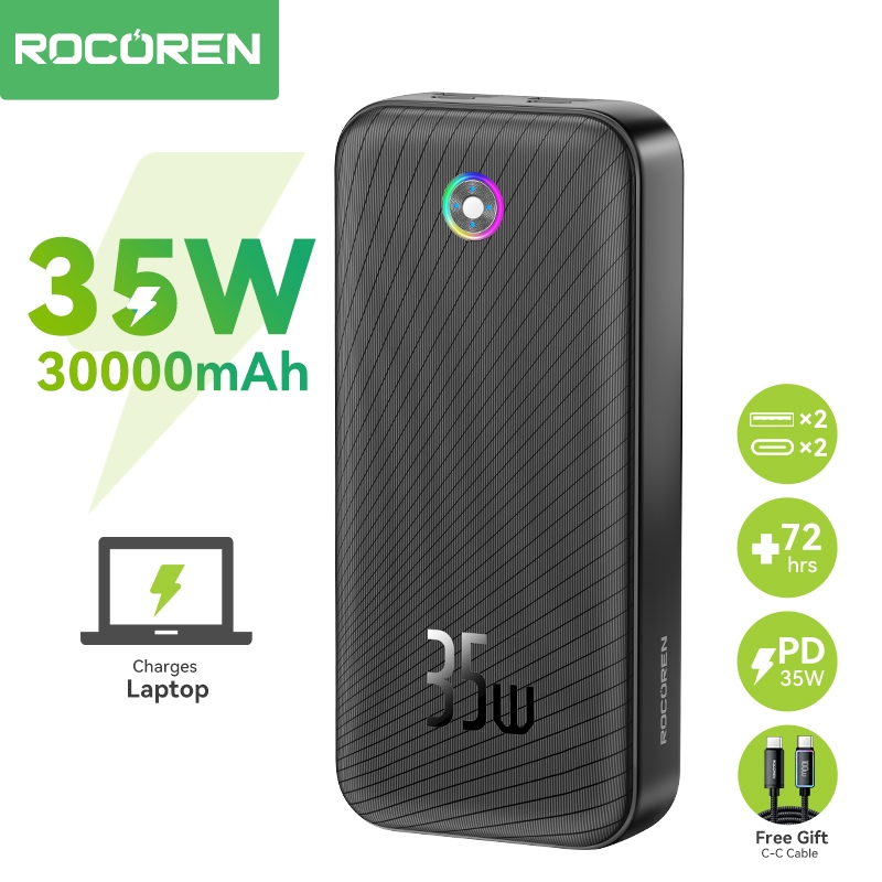 Rocoren MoonUltra PD35W 30000mAh ความจุขนาดใหญ ่ Powerbank หลายป ้ องกัน Fast Charging สําหรับ ip15 Sangsung S24 แล ็ ปท ็ อป