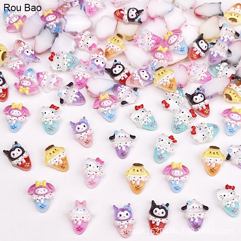 Rou Bao 50pcs เล ็ บฤดูร ้ อน Sanrio ไอศกรีมผสม Kuromi Melody การ ์ ตูน Girly เรซิ ่ นเล ็ บ Art DIY Charms ตกแต ่ ง