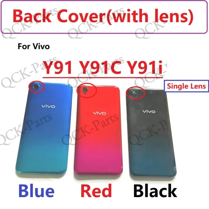 ( กล ้ องเดี ่ ยว / คู ่ ) ฝาครอบหลังเดิมสําหรับ VIVO Y91 Y91C Y91i กลับกรณีด ้ านหลังพร ้ อมกล ้ องเลนส ์ แก ้ วอะไหล ่ เปลี ่ ยน