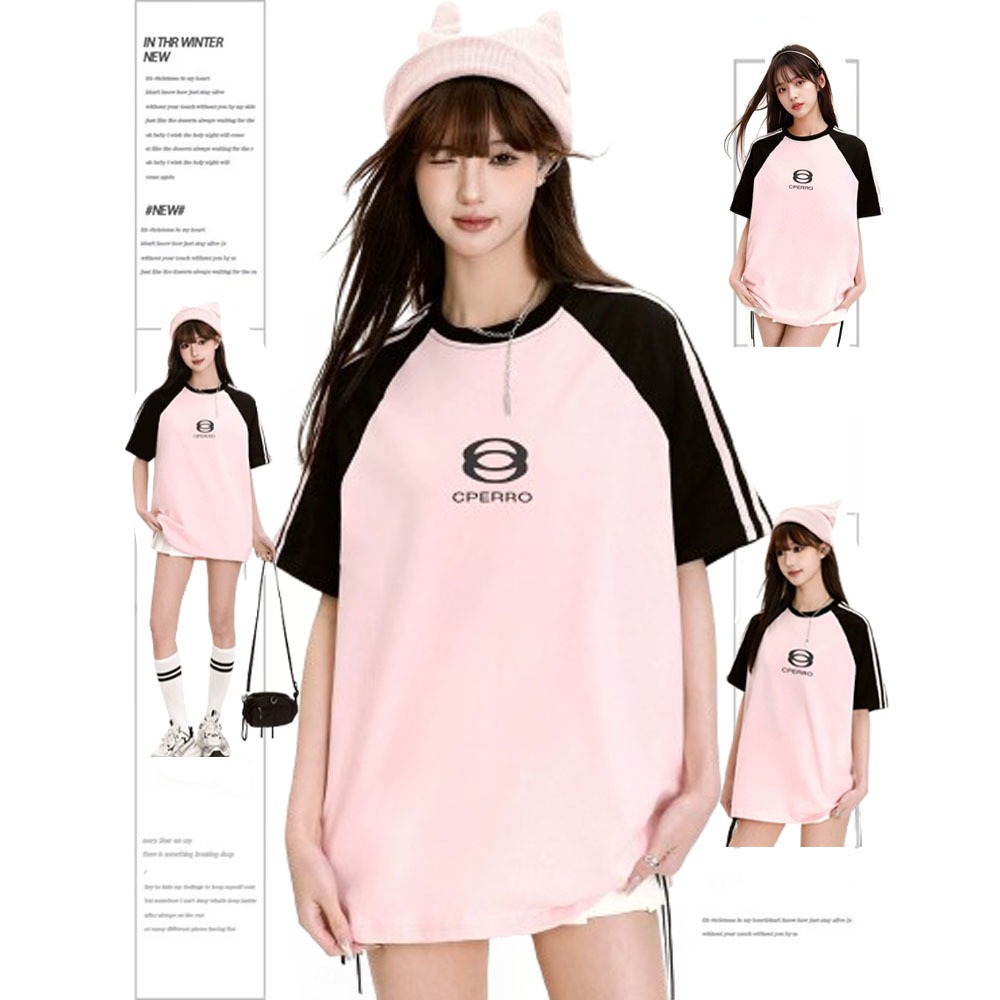 Hotgirl พร้อมส่ง เสื้อยืดผู้หญิง oversize โอเวอร์ไซส์ เสื้อยืดแฟชั่นสีชมพู แขนสั้นแฟชั่น สไตล์มินิมอล พิมพ์น่ารัก
