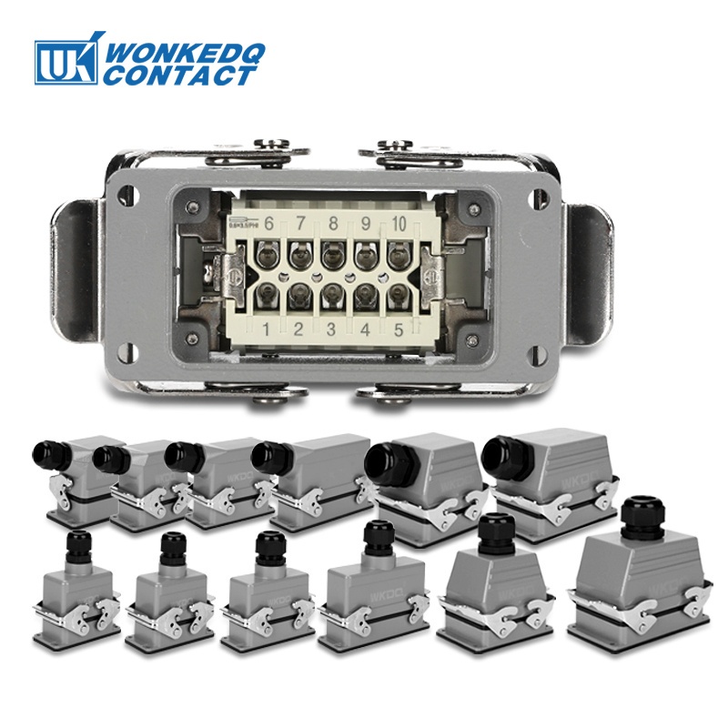 สี่เหลี่ยมผืนผ้า Heavy Duty Connector WHE HDC-HE 6/10/16/24/32/48 Core อุตสาหกรรมกันน้ําการบินปลั๊กซ็อกเก็ต 500V