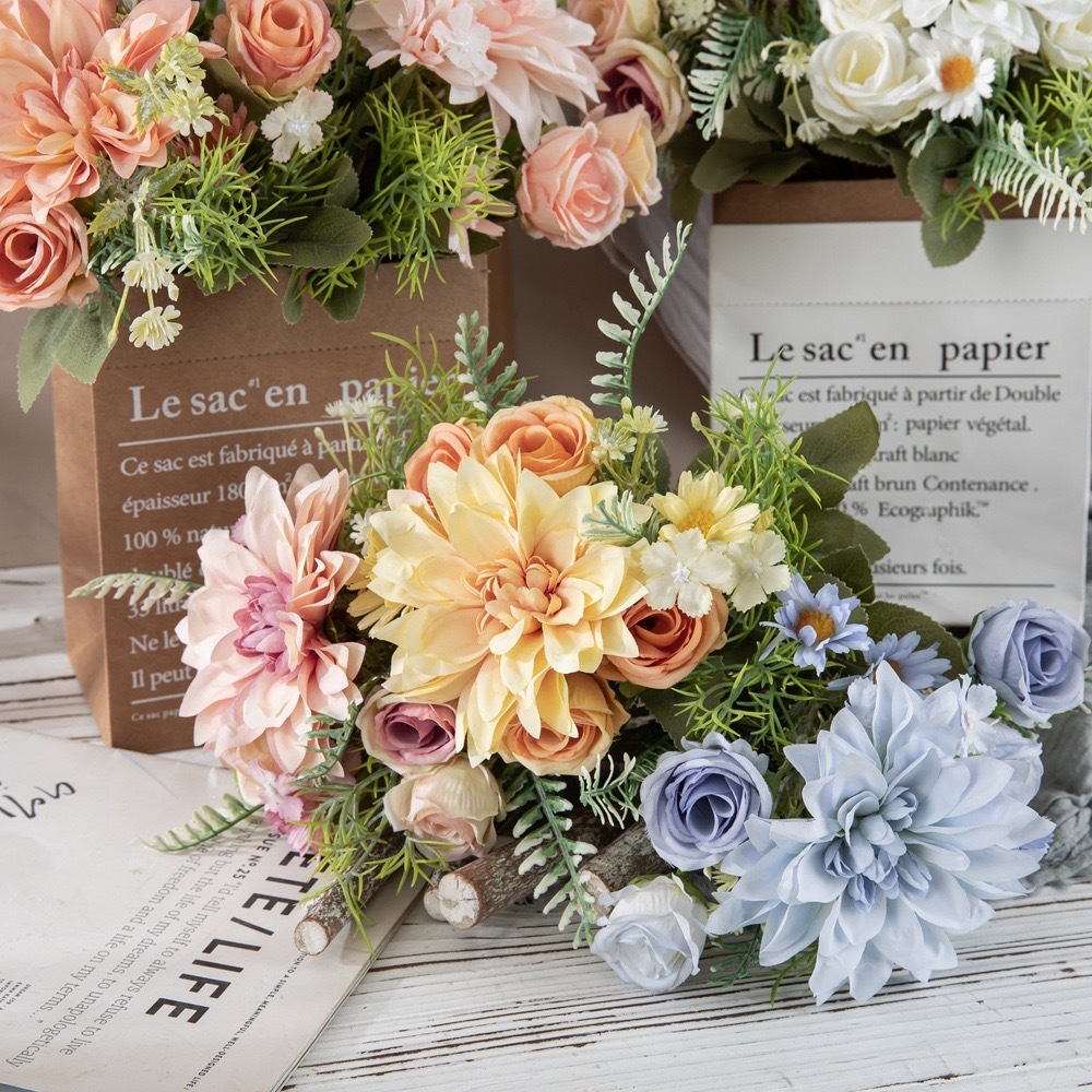 ช ่ อดอกไม ้ ประดิษฐ ์ Dahlia แฟชั ่ นตกแต ่ ง One Bunch งานแต ่ งงานสวนระเบียงดอกไม ้ ปลอมตกแต ่ ง