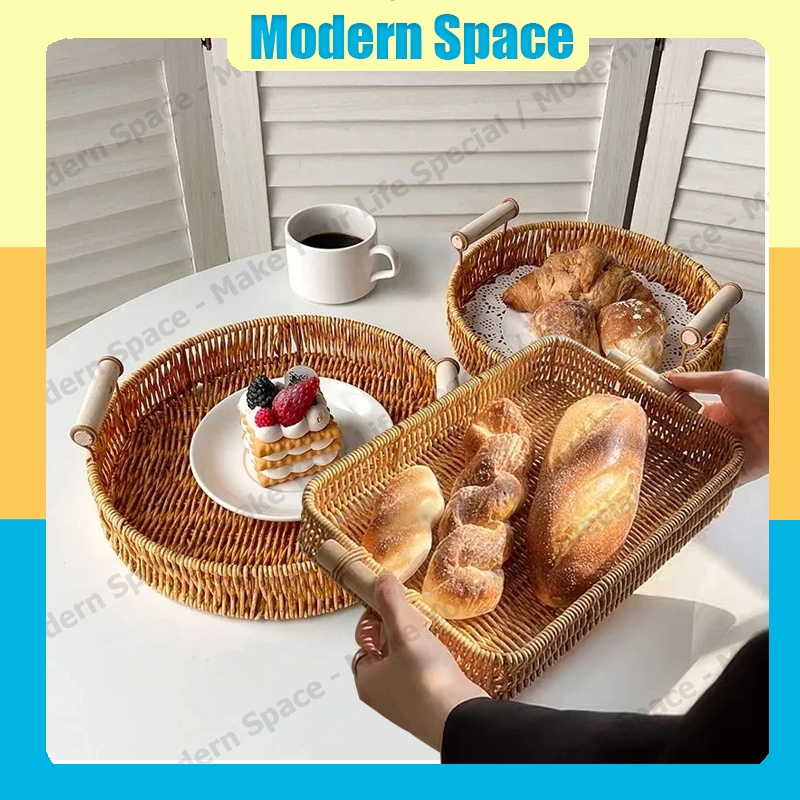 【สินค้าพร้อมส่ง】ตะกร้าหวายสาน ตะกร้าหวาย ถาดหวาย  ถาดขนมปัง ตะกร้าสานด้วยมือ ตะกร้าสาน สําหรับใส่ผลไม้ ขนมขบเคี้ยว ขนมปัง