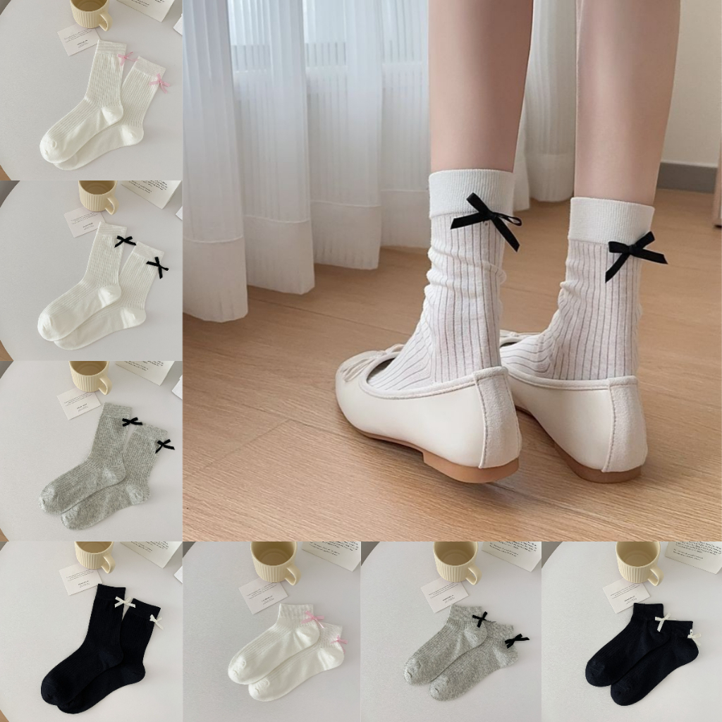 Lolita ถุงเท ้ าผู ้ หญิงถุงเท ้ ากลางญี ่ ปุ ่ นบัลเล ่ ต ์ สไตล ์ Heel Bow ถุงเท ้ า JK สาวโบว ์ ถุงเท ้ าสั ้ น Ins อินเทรนด ์ MIUMIU ถุงเท ้ า