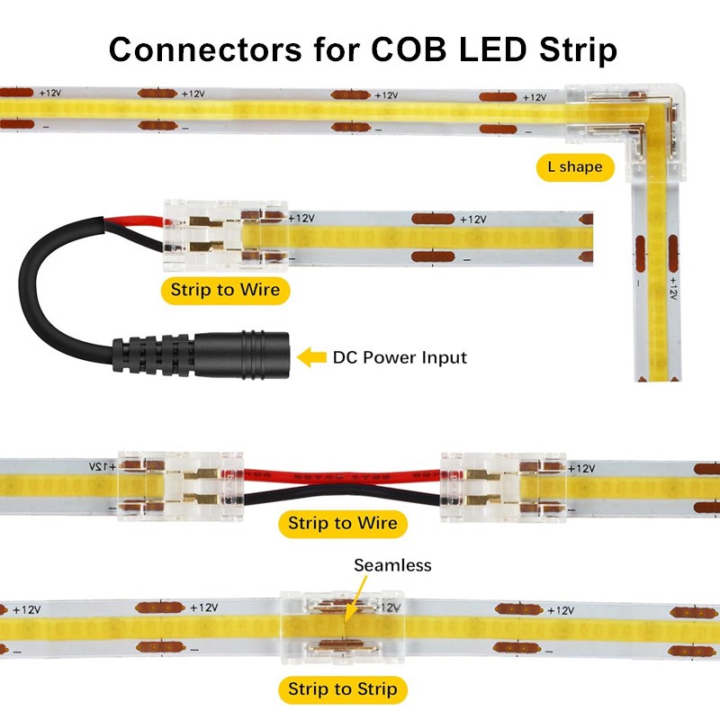 Multi ชนิด 2pin COB Connector 8 มม.LED Strip Terminal Extension Wire LED Connectors คลิปคงที่สําหรับ 2835 5050 SMD COB ไฟ LED