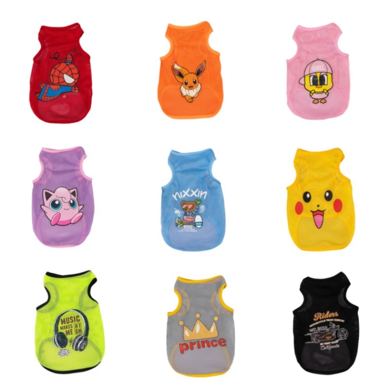 พิมพ์ลายการ์ตูน เสื้อสุนัข เสื้อแมว ครีมกันแดด เสื้อผ้าสัตว์เลี้ยงตาข่าย