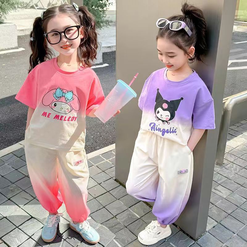 Lemon-tree 3-8Y สาวฤดูร ้ อนแขนสั ้ นชุดเด ็ กใหม ่ สไตล ์ ตะวันตก Kuromi แขนสั ้ นกางเกงลําลองเด ็ กสุทธิสีแดงชุดสองชิ ้ น Baju Budak Perempuan